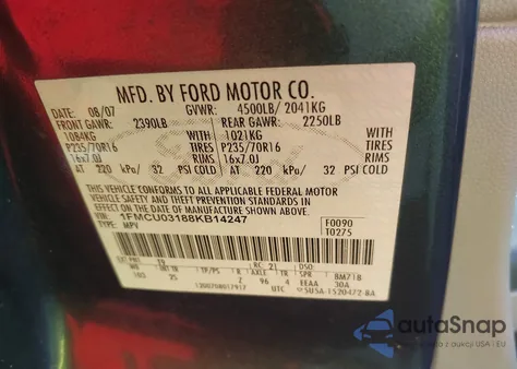 2008 Ford Escape Xlt z USA, uszkodzony, nr VIN 1FMCU03188KB14247